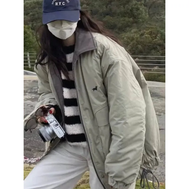 

American Retro Pilot Collar Women's Winter Loose Warm Cotton Clothes Outerwear