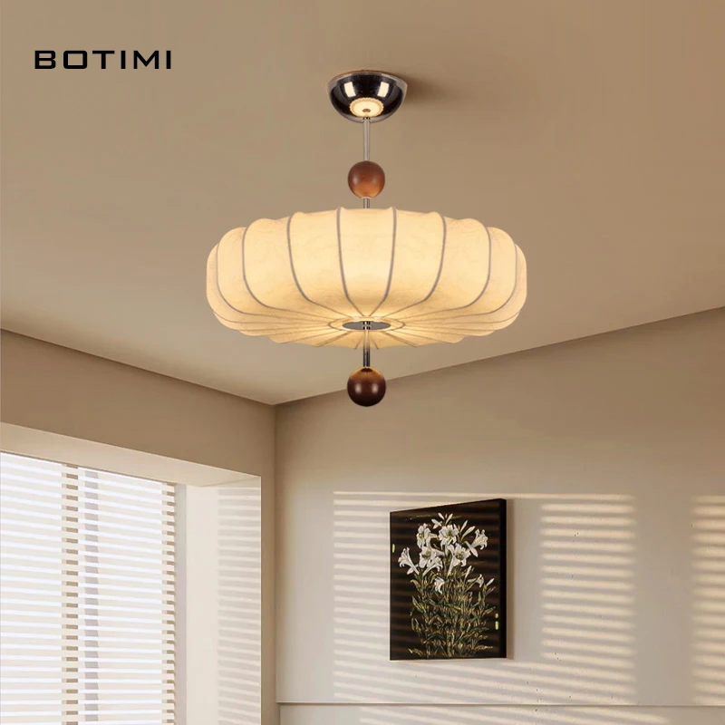 BOTIMI Indoor Fabric Lampshade Pendant Lamp For Dinning Room Semi-pendant Bedside Light Cloth Suspension Island Kitchen Lighting