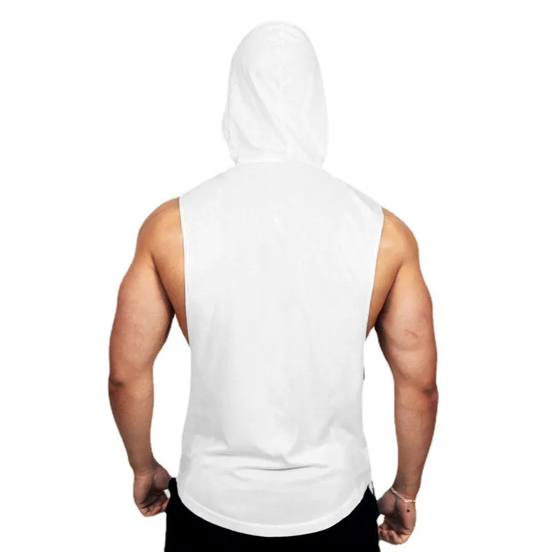 Summer Cotton Breathable Loose Cool Hoodie Gym Fitness Workout Sleeveless Hooded Tank Tops Mens Bodybuilding Sport Muscle Shirts