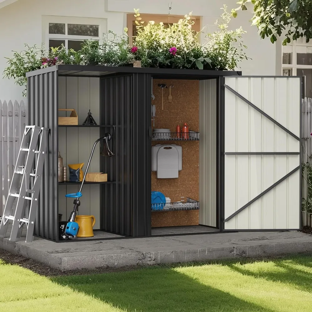 

6×3 FT Metal Outdoor Storage Shed with Shelves, Lockable Waterproof Garden Tool Shed, Durable Backyard Patio Shed with Sloped Ro