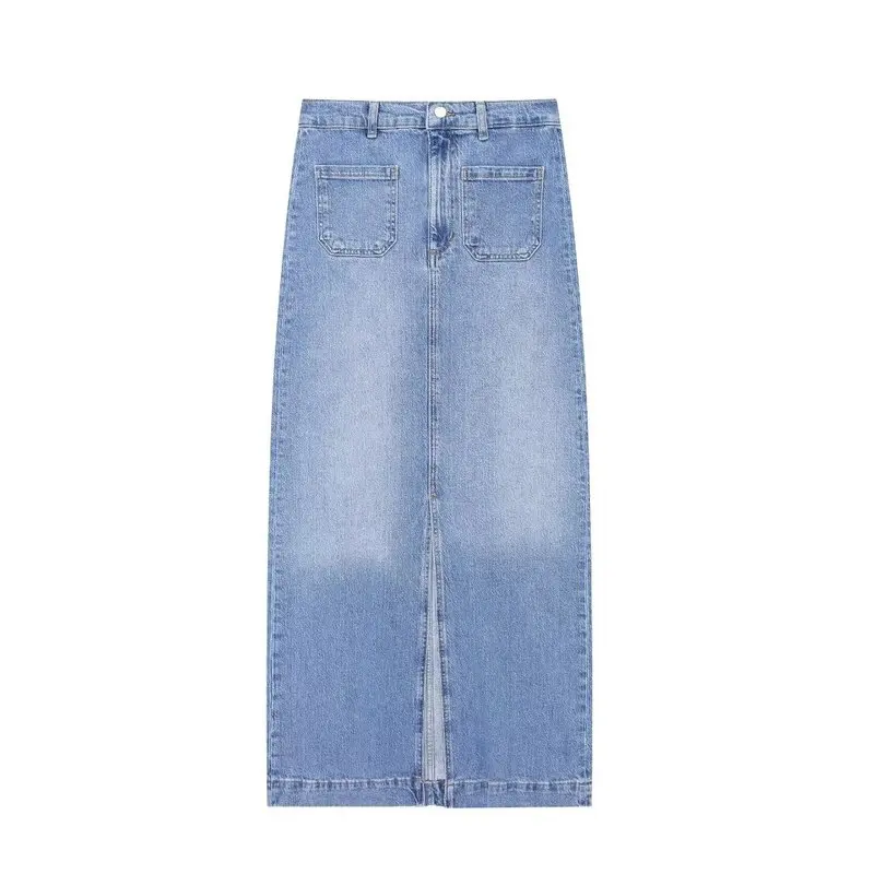 Lente 2024 halflange denim rok voor dames met opgestikte keten, hoge taille, rechte snit, veelzijdige Faion Spring-collectie
