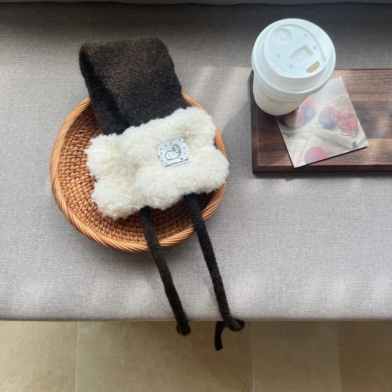 Koreanische, niedliche, gestrickte Ohrenwärmer mit Herbst- und Winter-Schnürverschlüssen, mehrfarbig, frostschutzbeschichtet, warmes Stirnband für Damen. – Detail 4
