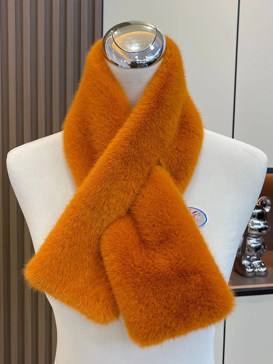 Frauen Winter Warm Verdicken Kreuz Doppel Seite Plüsch Kragen Schal Einfarbig Pelz Kalt Beweis Schals Mode Weichen Pelzigen Hals Wärmer