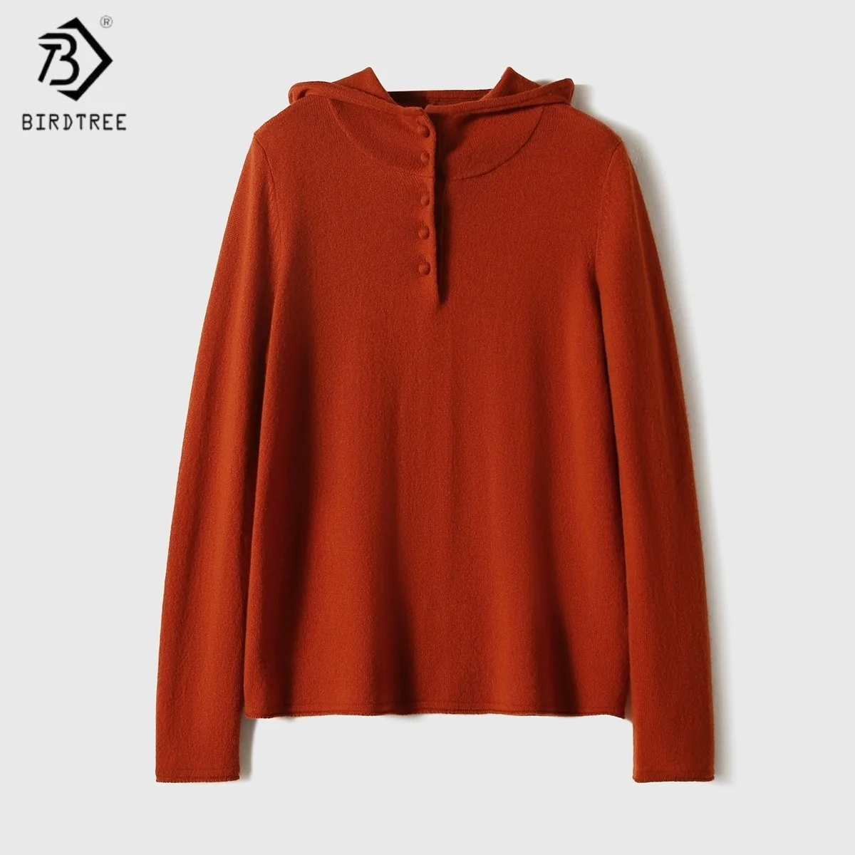 

Блузка Birdtree из 90% овечьей шерсти и 10% кашемира, женская вязаная кофта с капюшоном, длинный рукав, осень-зима 2025, пуловер T5N904JF