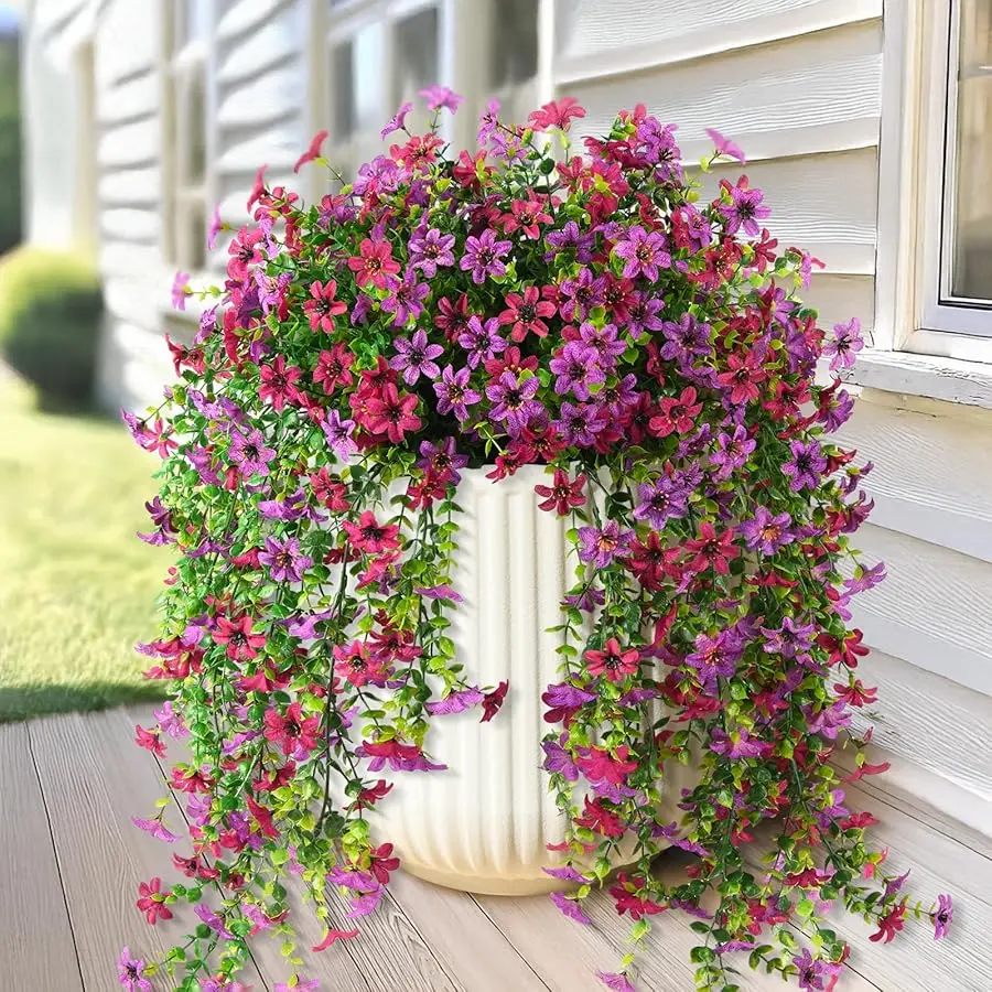 

Artificial Fake Hanging Flowers Plants for Outdoor Summer Decoration,2 PCS Faux Silk Daisy with Eucalyptus Leaves,UV Resistant L