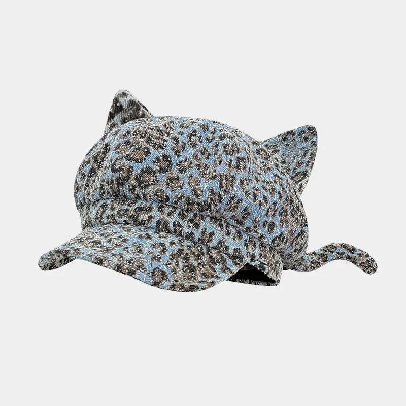 Zebra Stripes Leopard Cat Ear Beret Hats for Women Summer Autumn Travel Sunscreen Show Face Small Personality Newsboy Cap Boina