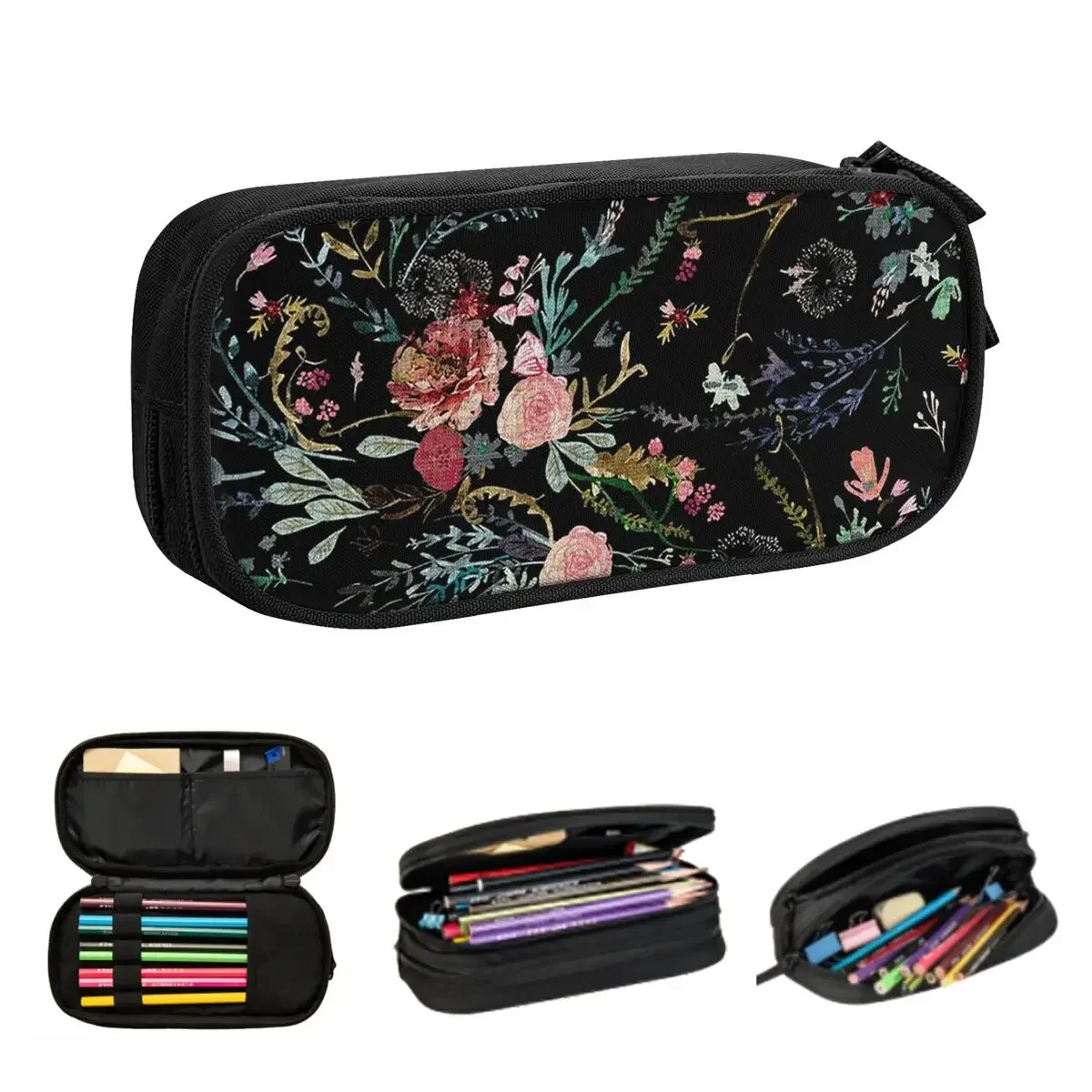 

Midnight Floral Pencil Cases Big Capacity Pen Bags Pen Box Pencil Pouch For Boys Girls Students Stationery School Office