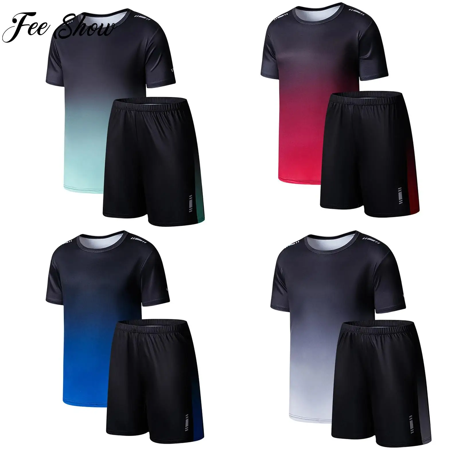 

Kids Boys Soccer Uniform Basketball Competition Sports Set Sportswear Quick-drying Short Sleeve Gradient T-shirt with Shorts Set