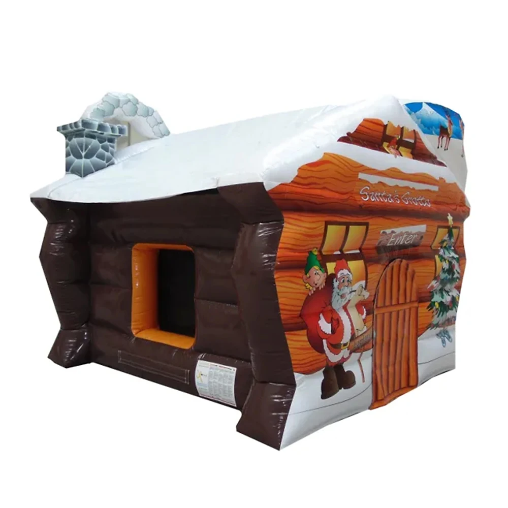 빠른 공기 배송, 축제 장식을 위한 4x3m PVC 상업용 풍선 산타 그로토 크리스마스 하우스 캐빈 하우스