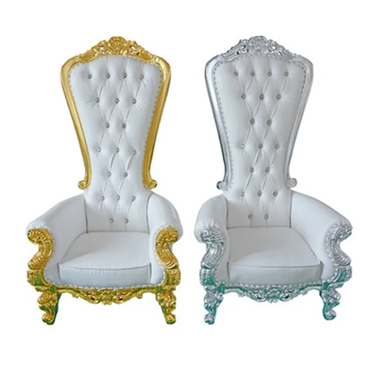 European Style High Back King Throne Golden Silver Trim Wedding Chairs