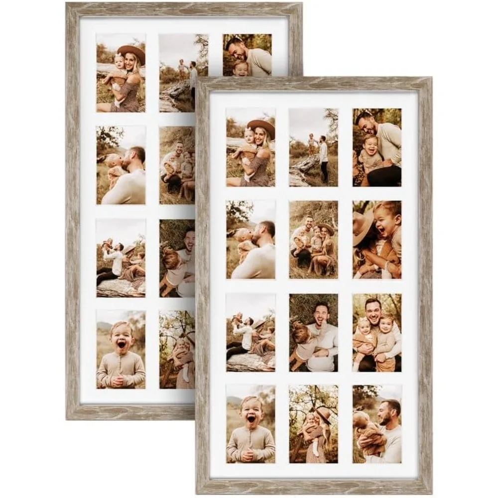 

12 Opening 4x6 Distressed White Collage Picture Frames Set of 2, Multiple Frames for Displaying 6x4 Photos with Mat, Photo Frame