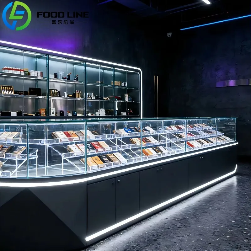 Customized Modern Glass Display Cases with LED Lighting for Cigarette Display Cases in Retail Stores and Shopping Malls