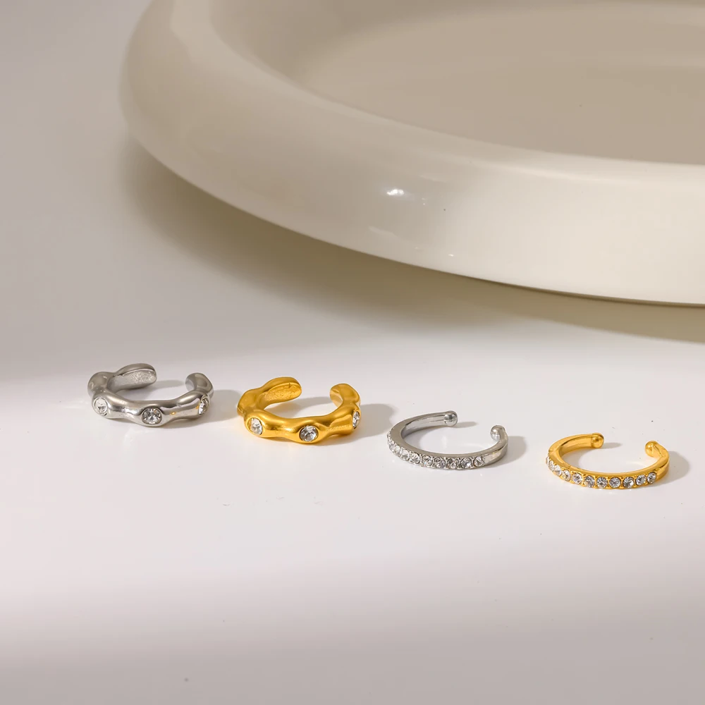 Modischer Ohrclip aus Edelstahl mit Metall-Einlage und Zirkonia, wasserdichter Schmuck für den Großhandel – Detail 2