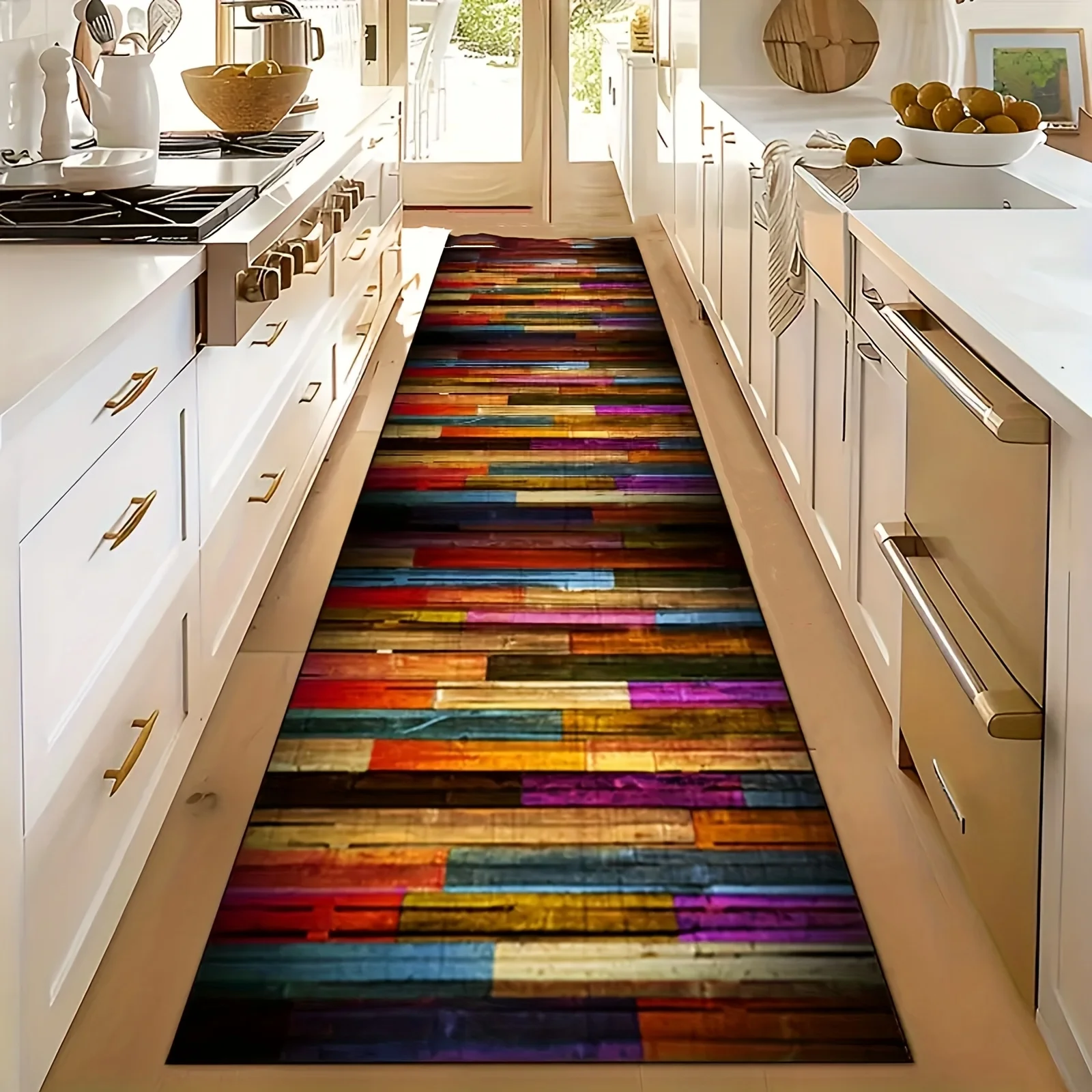 Multicolored Long Runner Carpet with a Non-Slip Back Hallway Home Decor Kitchen Floor Mat Laundry Rugs Finely Edged Balcony  Mat