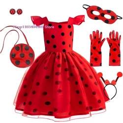 Christmas Child Bug Costume for Girls-Red Dress Halloween Mask Bag Easter Marinette Cosplay Costumes Party Little Beetle Suits