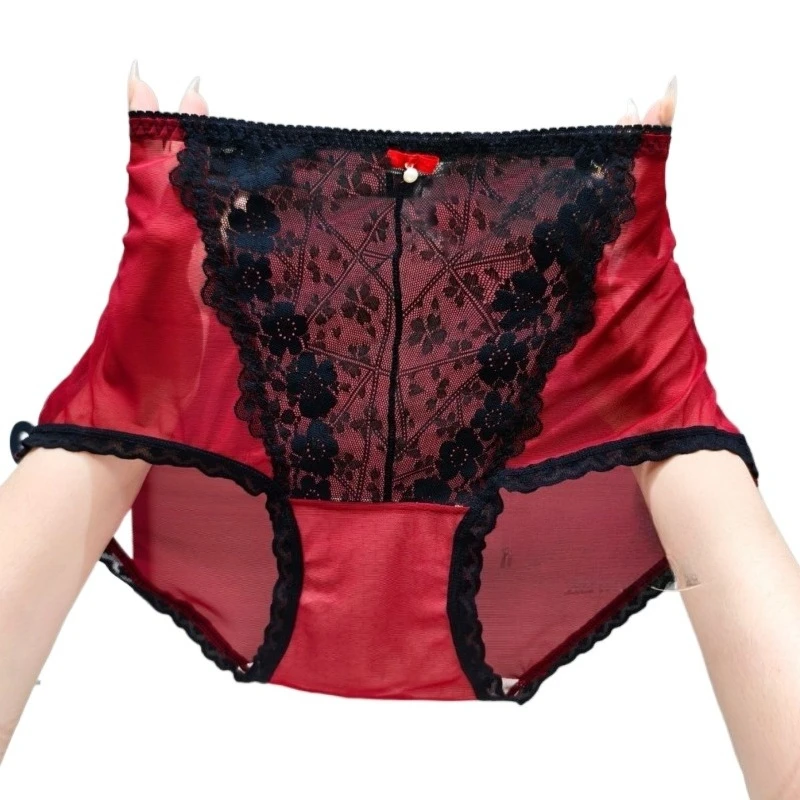 2026 Lace Sweet and Spicy Sexy Large Size Triangular Breathable Mesh Thin 3 PCS New Medium and High Waist Lace Women's Underwear