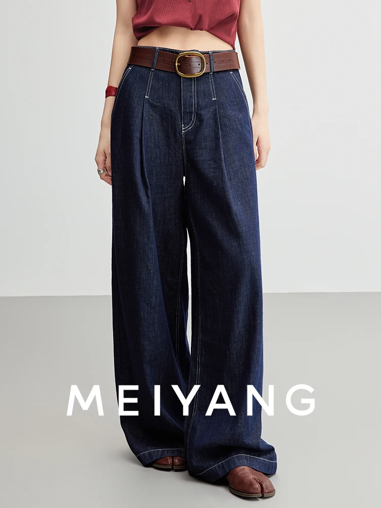 

Джинсы MeiYang с высокой талией и широкими штанинами, с диагональными полосками, женские, свободного кроя, из денима