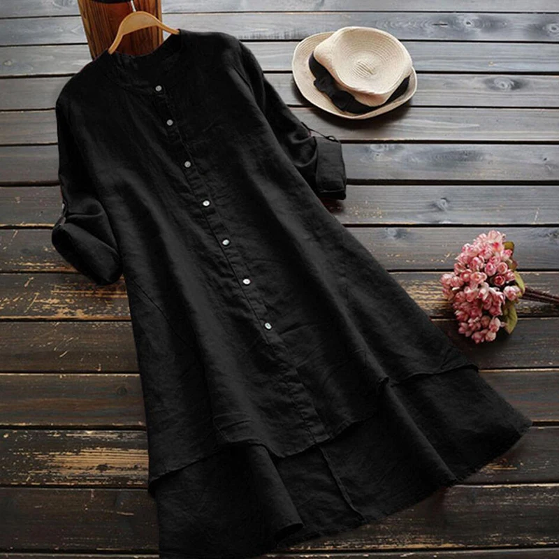 Women Fashion Long Sleeve Shirts Spring Summer Ladies Solid Color Button Cotton And Linen Blouse Tops  Button Up Elegant Shirts