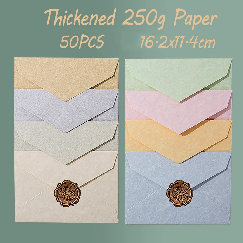 

50pcs/lot Macaron Envelope High-grade 250g Thick Paper Postcards Business Stationery Retro Envelopes for Wedding Invitations