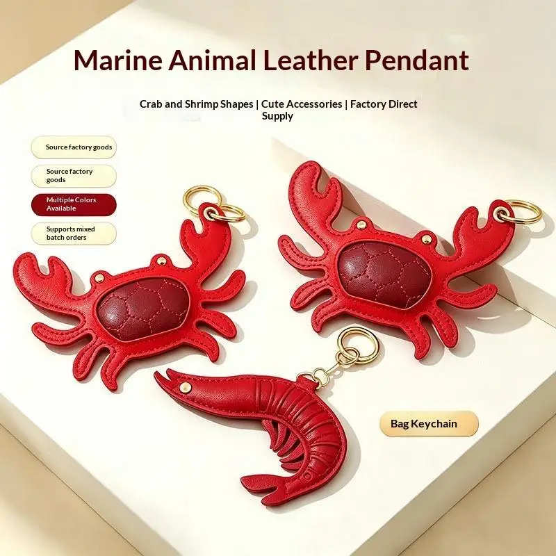PU Leather Lobster Crab Bag Keychain Summer Beach Style Sea Animal Charm Durable Pendant for Holiday Travel Use