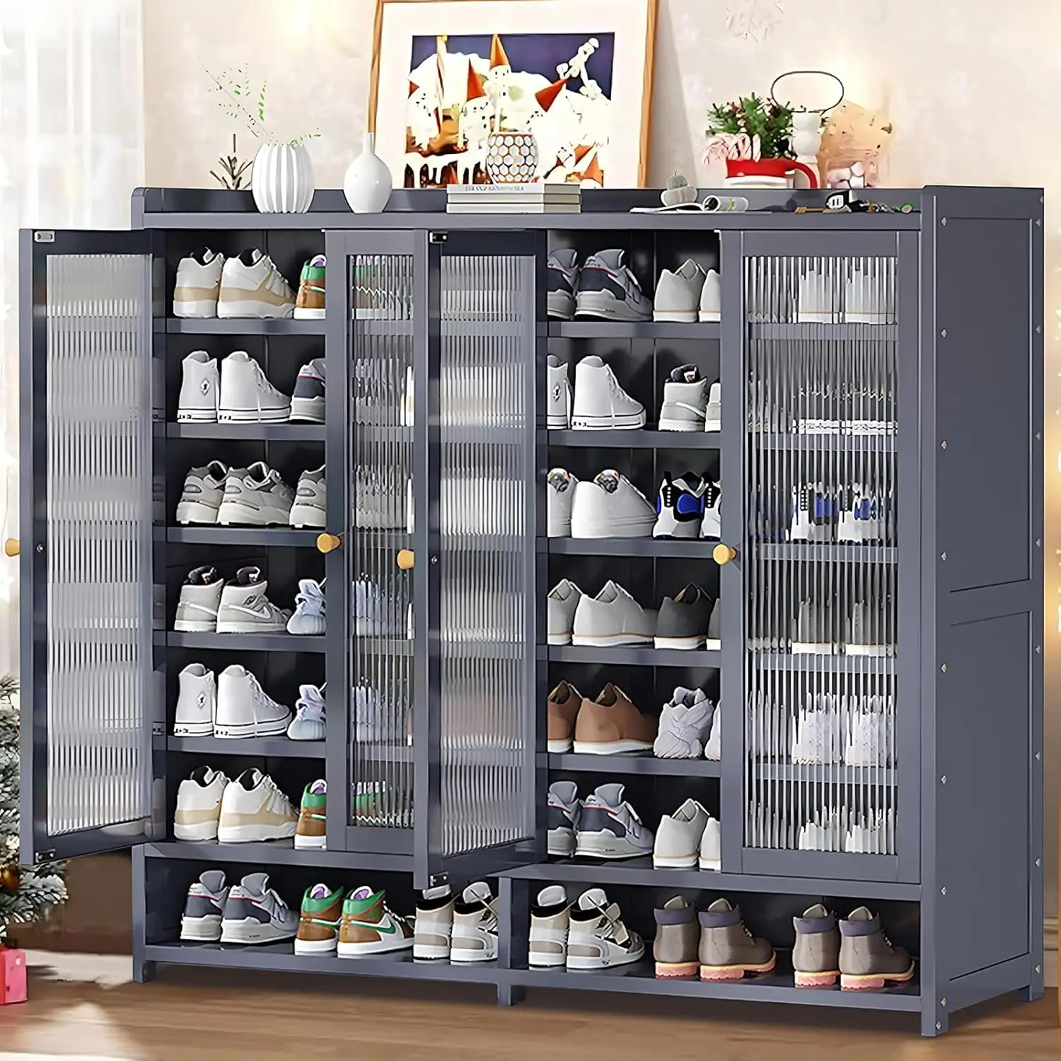

Bamboo Shoe Cabinet with Door, 8-story Closet Shoe Rack, 36-40 Pairs of Entrance Shoe Cabinets