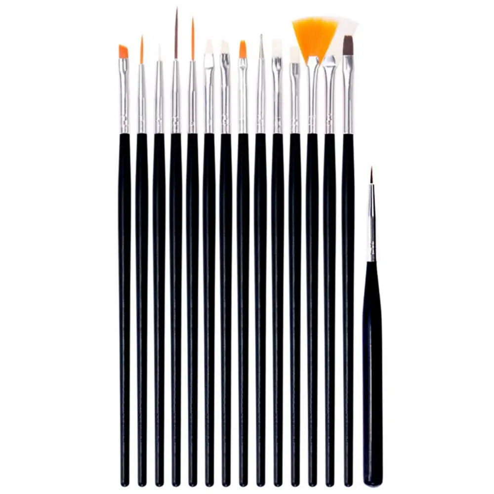 Professional Nail Gel Nail Art 15Pc 15 Sizes Brushes Acrylic Brush tool Pens Wooden Handle Dotting Drawing Paint Brush Set