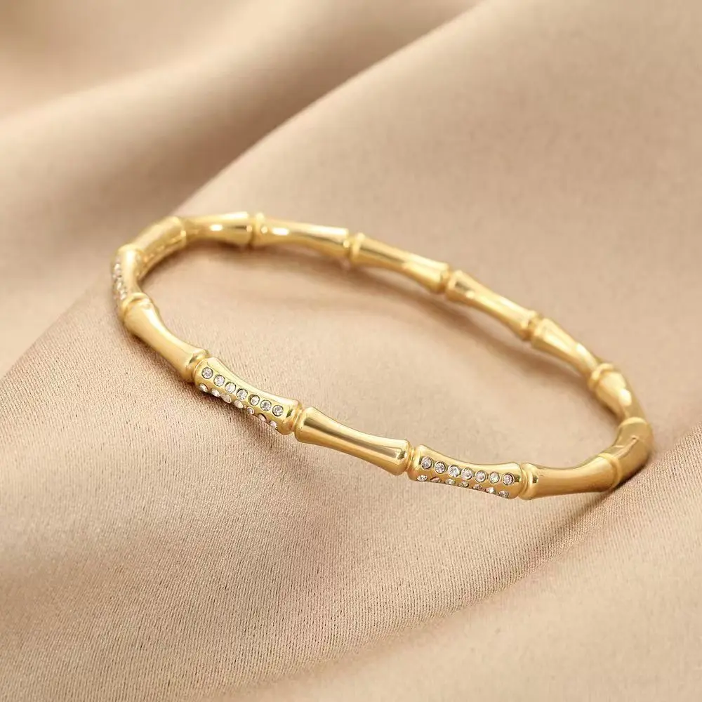 Best-selling New Chinese-style Bamboo Joint Bracelet High-end Niche Versatile Diamond-encrusted Gold-plated Buckle Bangles 2026