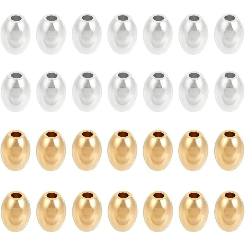 

60 Pcs Oval Beads Mixed Color Brass Oval Beads Rice Shaped Spacer Beads Large Hole Metal Beads Smooth Loose Beads for Bracelet