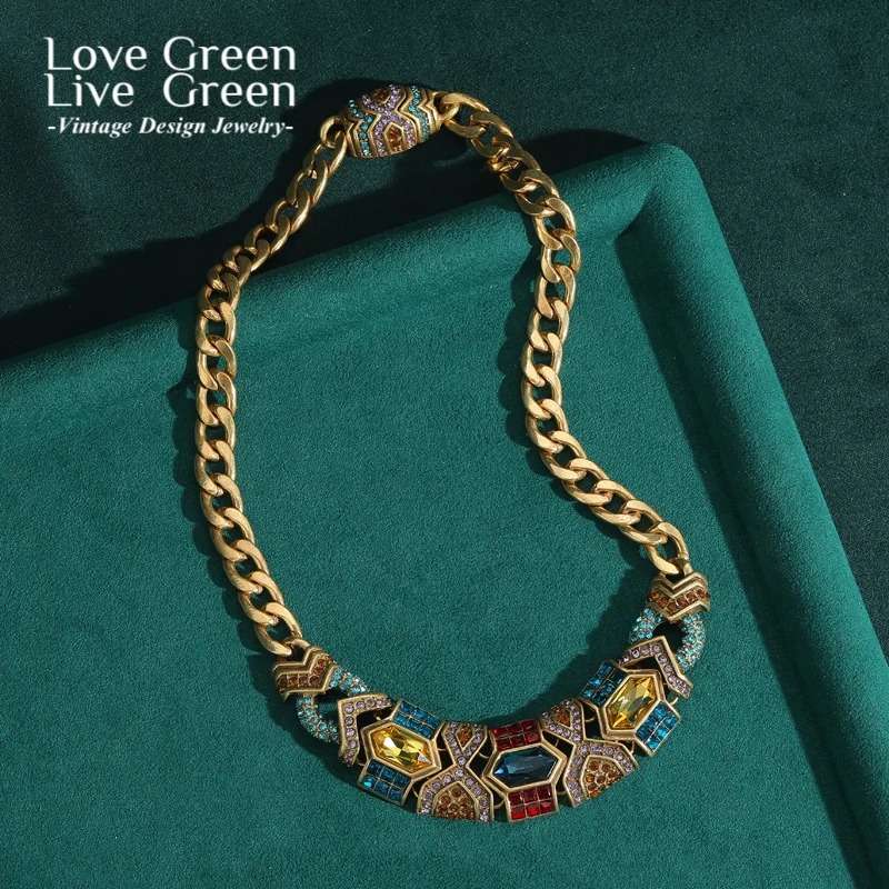 

Vintage Moon Choker Crystal Necklace Luxury Gold Color Link Chain Short Jewelry Designer Rhinestone Magnetic Elegant Wedding