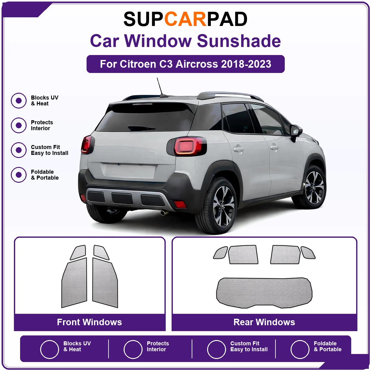 For Citroen C3 Aircross 2018-2023 Pre‑Cut Auto Window Sunshade Anti‑UV Car Sun Visor Protector