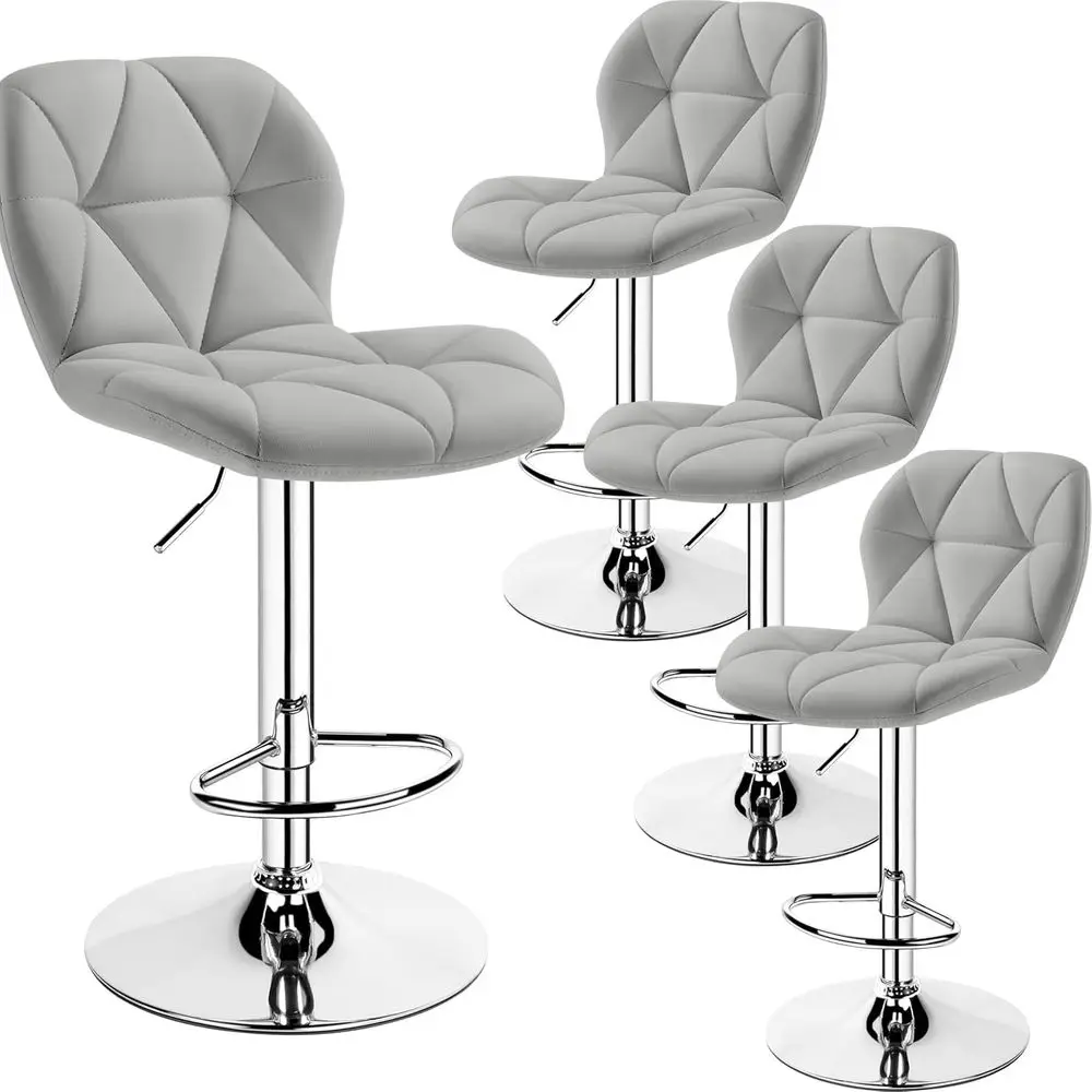 

Набор из 4 регулируемых поворотных барных стульев с кожаной обивкой из ПУ, со спинкой, светло-серые, для кухни и домашнего бара