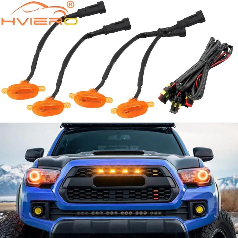 

4X Car Grille Yellow Light Signal Daytime Running LED Decorative Warning Lamp Pickup Truck Haze 6led 12V Control Raptor Lighter