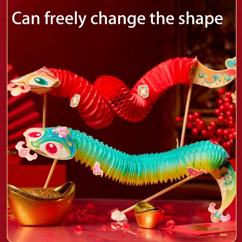 Handmade Chinese Dance Snake Set Fun 3D Paper Snake Puppet Assembly Toy Set for Kid Adult Spring Festival Party Supplies