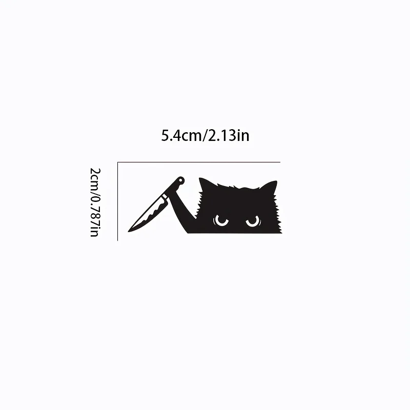 2D Flat Cat Peeking With Knife Vinyl Car Decal, Stickers For Rearview Mirror Laptop Motorcycle Tablet, Cute Holiday Gift