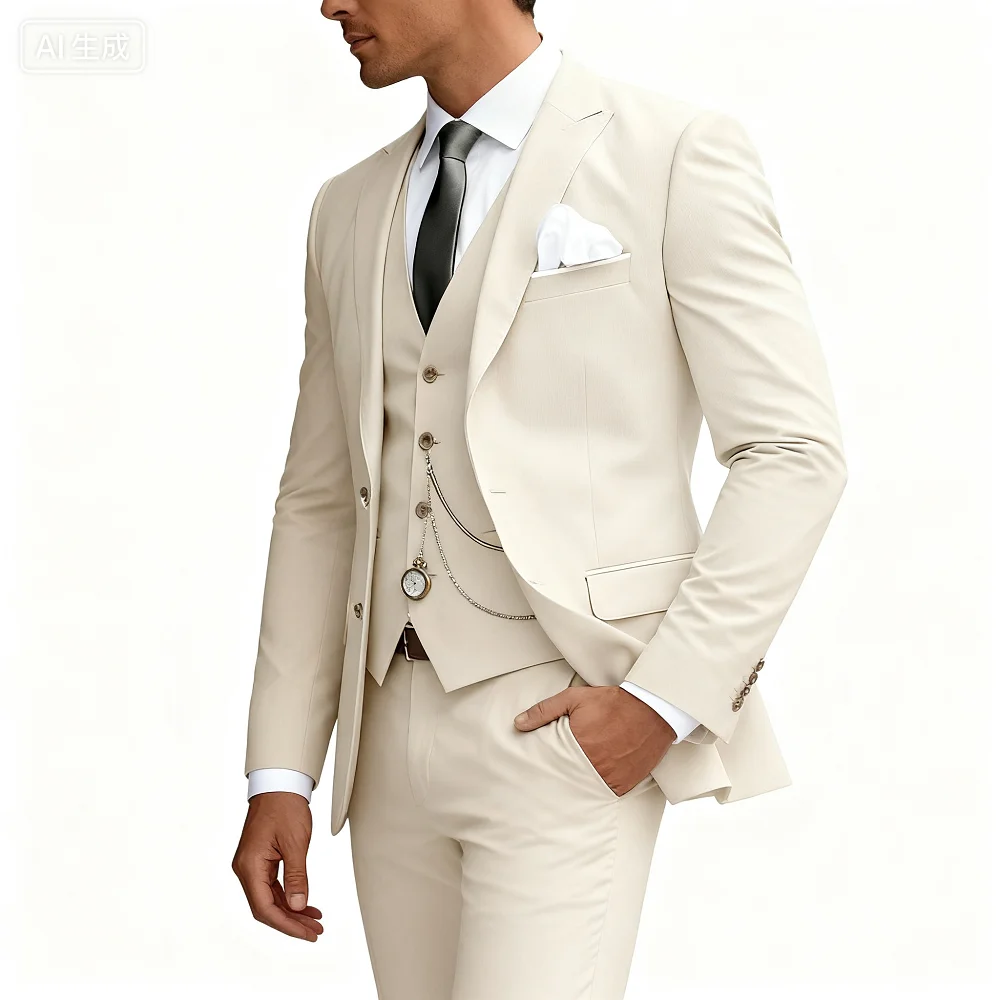 

Elegant Mint Green 3 Piece Men's Slim Fit Business Suit Notch Lapel Tuxedo Blazer Vest Pants Set for Wedding Party Prom Groom