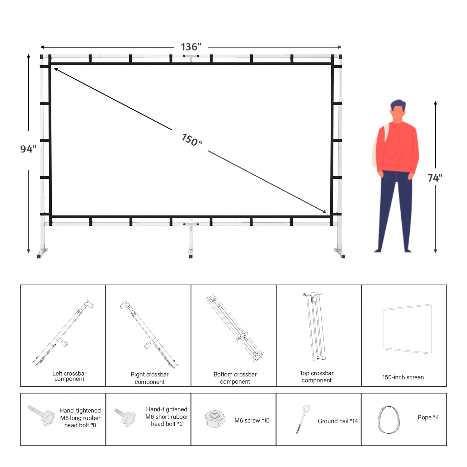 

2025 hot sale 150 Inches 16:9 Simple Soft Fabric Projector Screen Portable Foldable with 3 Tripod Stand