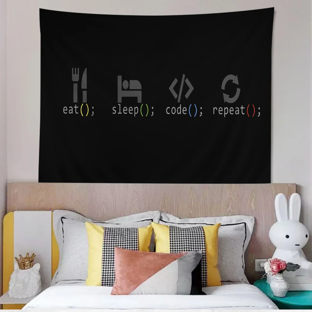 Python Programmer Eat Code Sleep Cartoon Tapestry Art Science Fiction Room Home Decor Art Home Decor