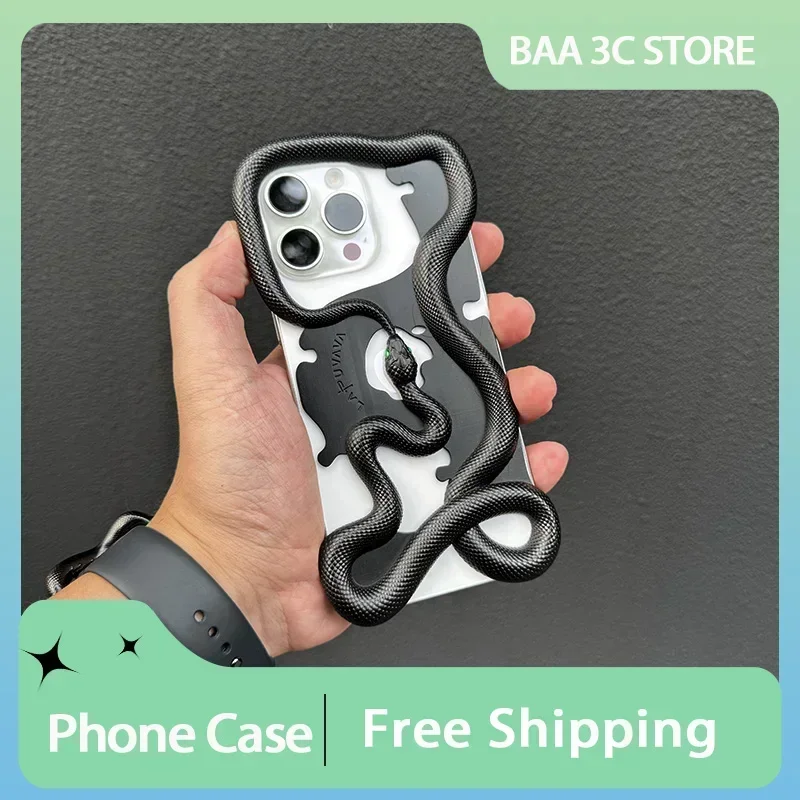 

LAPUVAVA Phone Case Snake Hollow Decoration Mobile Phone Case 3D Printed Phone Case for 12/13/14/15/16 Promax