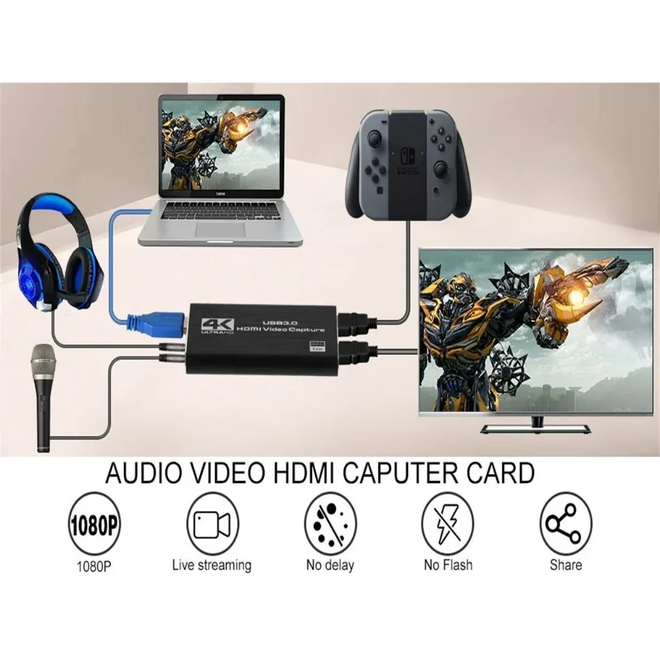 Kartu Pengambil Video USB 3.0 Kompatibel dengan HDMI 4K 1080P 60fps Perekam Video HD untuk OBS Menangkap Kartu Game Langsung 4K SAMGET