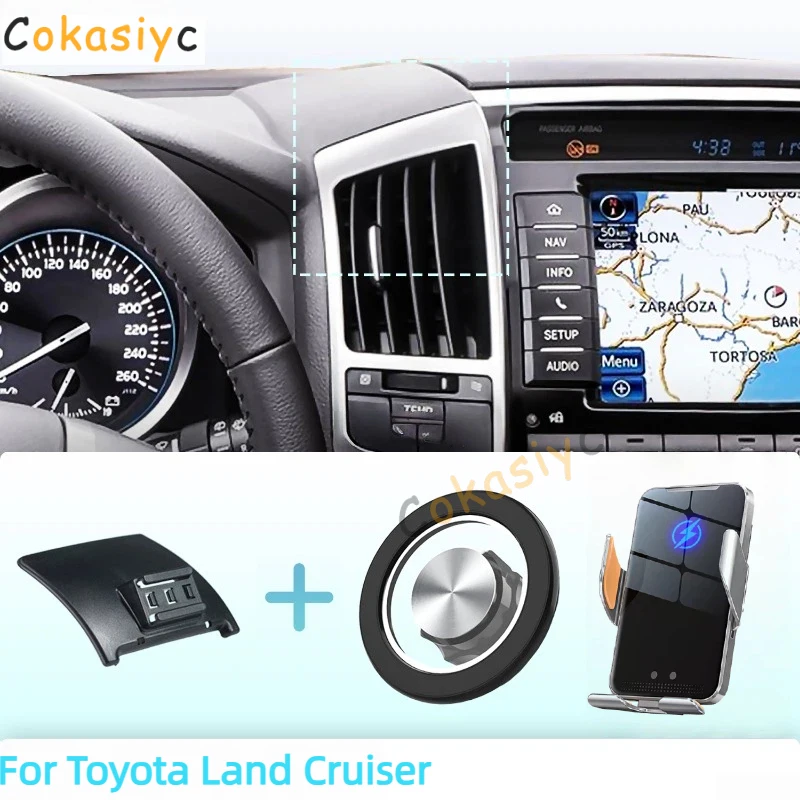 Suporte Magnético para Telefone para Toyota Land Cruiser J200 2008-2014 2015 com Carregamento Sem Fio e Liberação com Um Toque Qi
