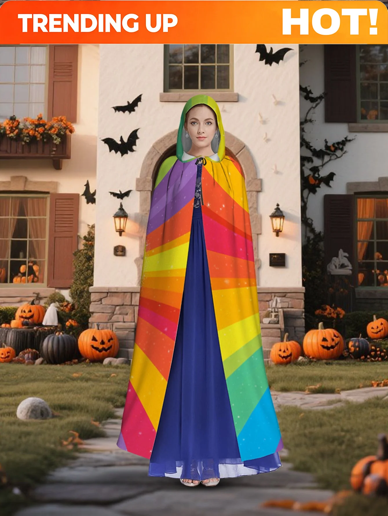 Customization 1pc LianyaoShi Selection 2D Flat Printing Colorful Hooded Cape Happy Sun Rainbow Rays 100% Polyester Carnival