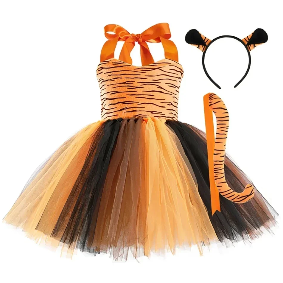 Disfraces de Cosplay de animales de Halloween para niñas, jirafa, Tigre, leopardo, gatito, vestidos de fiesta de carnaval, gato, leopardo, tutú para niñas