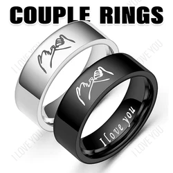 Titanium Steel Couple Rings I Love You Engraved Inside Black White Matching Promise Rings for Couples Anniversary Gift