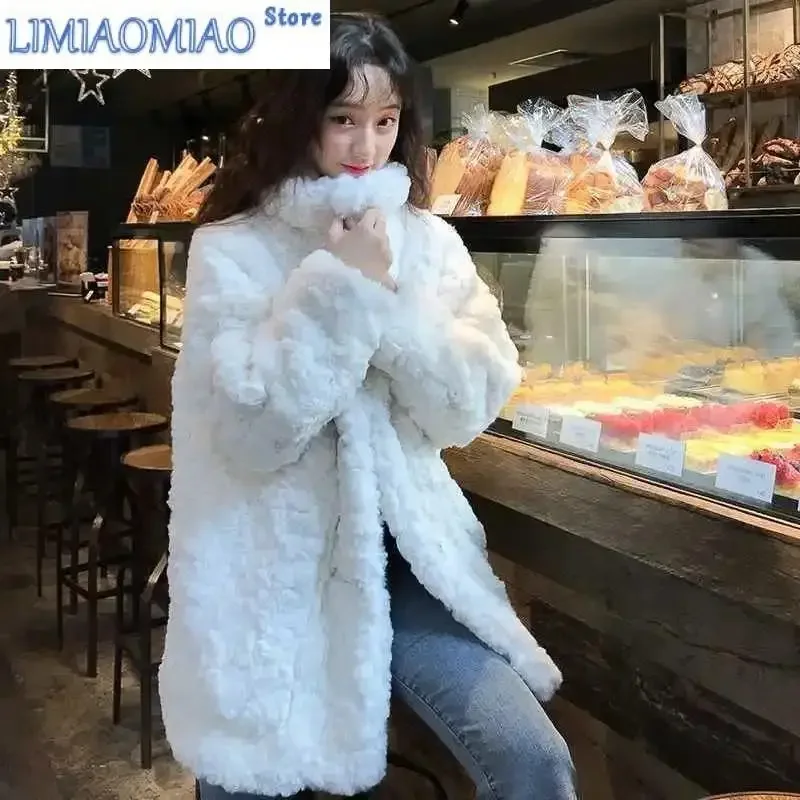 New Autumn Winter All-match Lamb Velvet Thickened Fur Coat Imitation Sable Rabbit Fur Languid Wind Horn Buckle Furry Coat