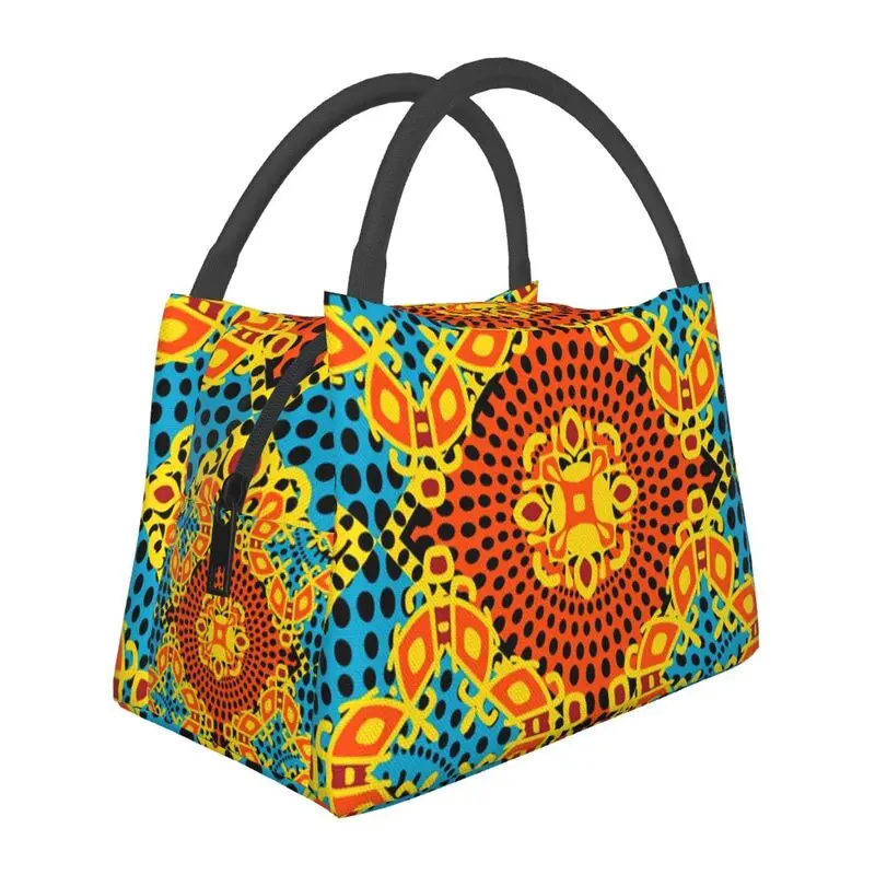 

Colorful African Ankara Flower Print Insulated Lunch Bag for School Office Africa Tribal Art Cooler Thermal Lunch Box Women