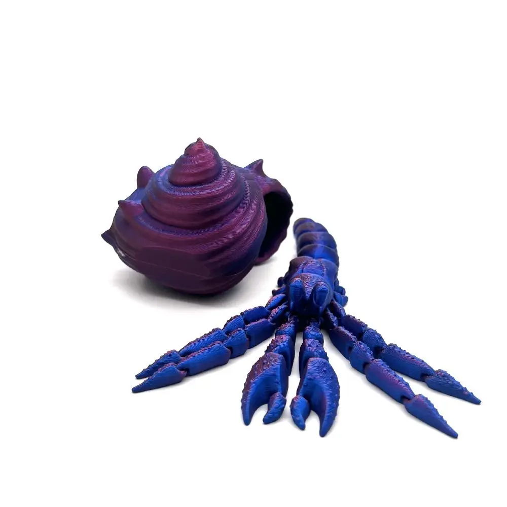 Removable 3D Printed Hermit Crab Poseable Joints Conch Shell 3D Printed Paguroidea Colorful Flexible 3D Articulated Crab Toys