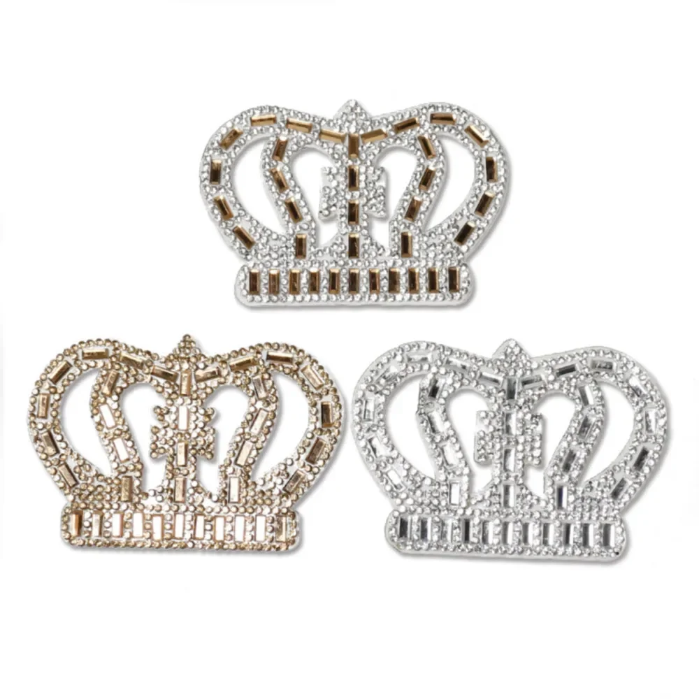 Brokatowe cyrkonie aplikacje na sukienki DIY żelazko na plastry na ubrania Rhinestone korona zdobienie damskie naklejki na koszulki