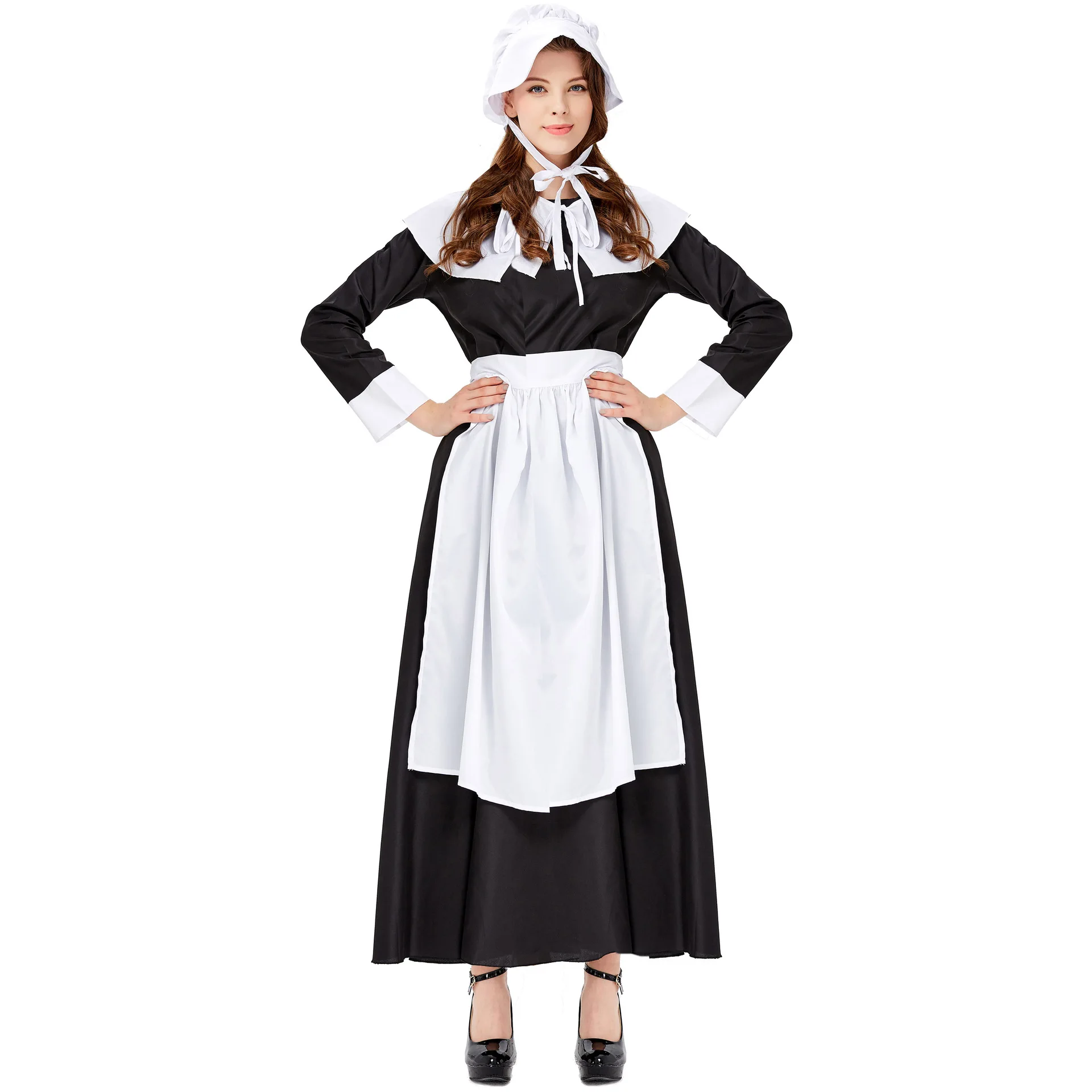 Vestido largo de sirvienta para mujer, traje de Cosplay, trajes de fiesta de Carnaval y Halloween