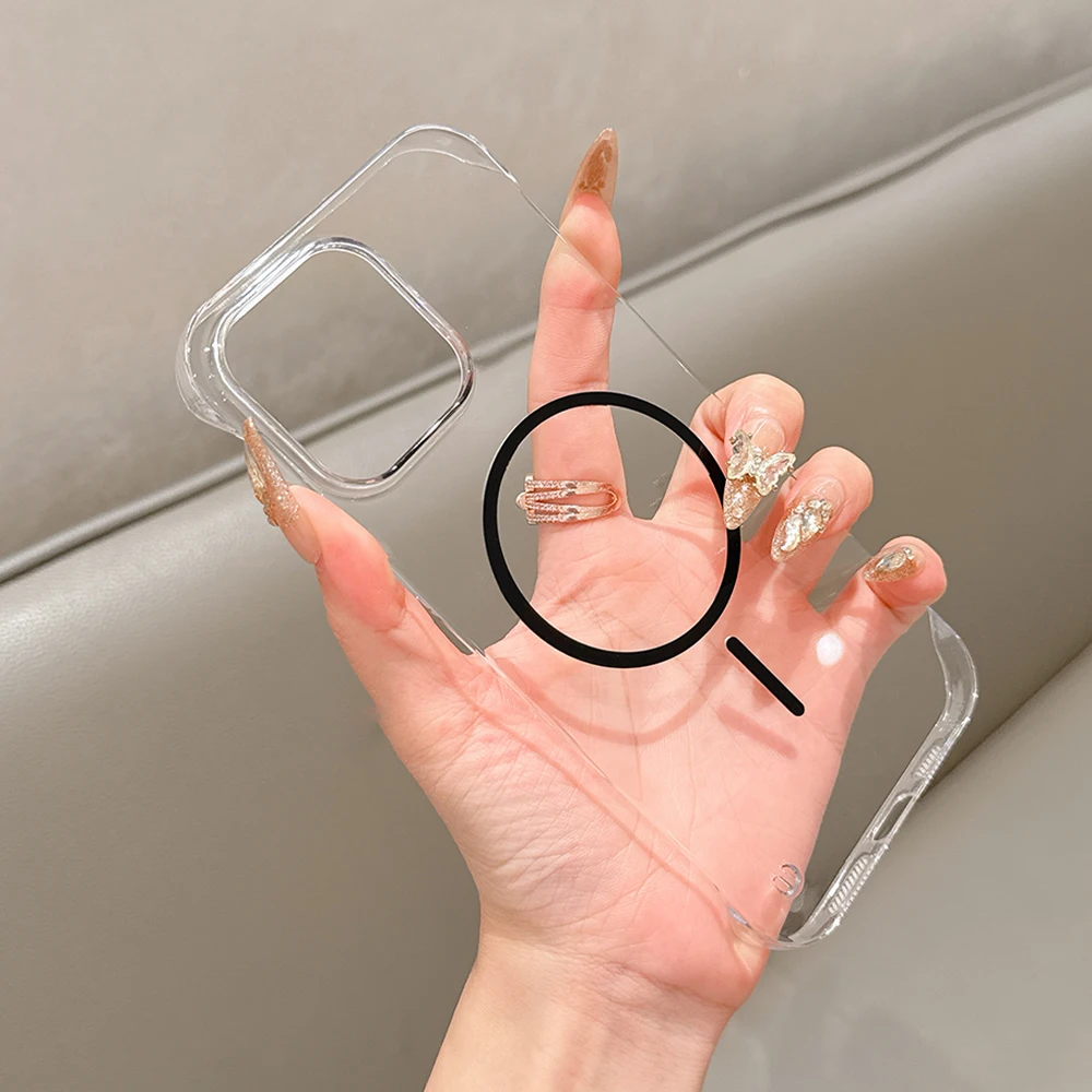 

For Magsafe Ultra Thin Frameless HD Clear Phone Case For iPhone 17 15 14 16 Plus 13 12 11 Pro Max Air Wireless Charge PC Cover