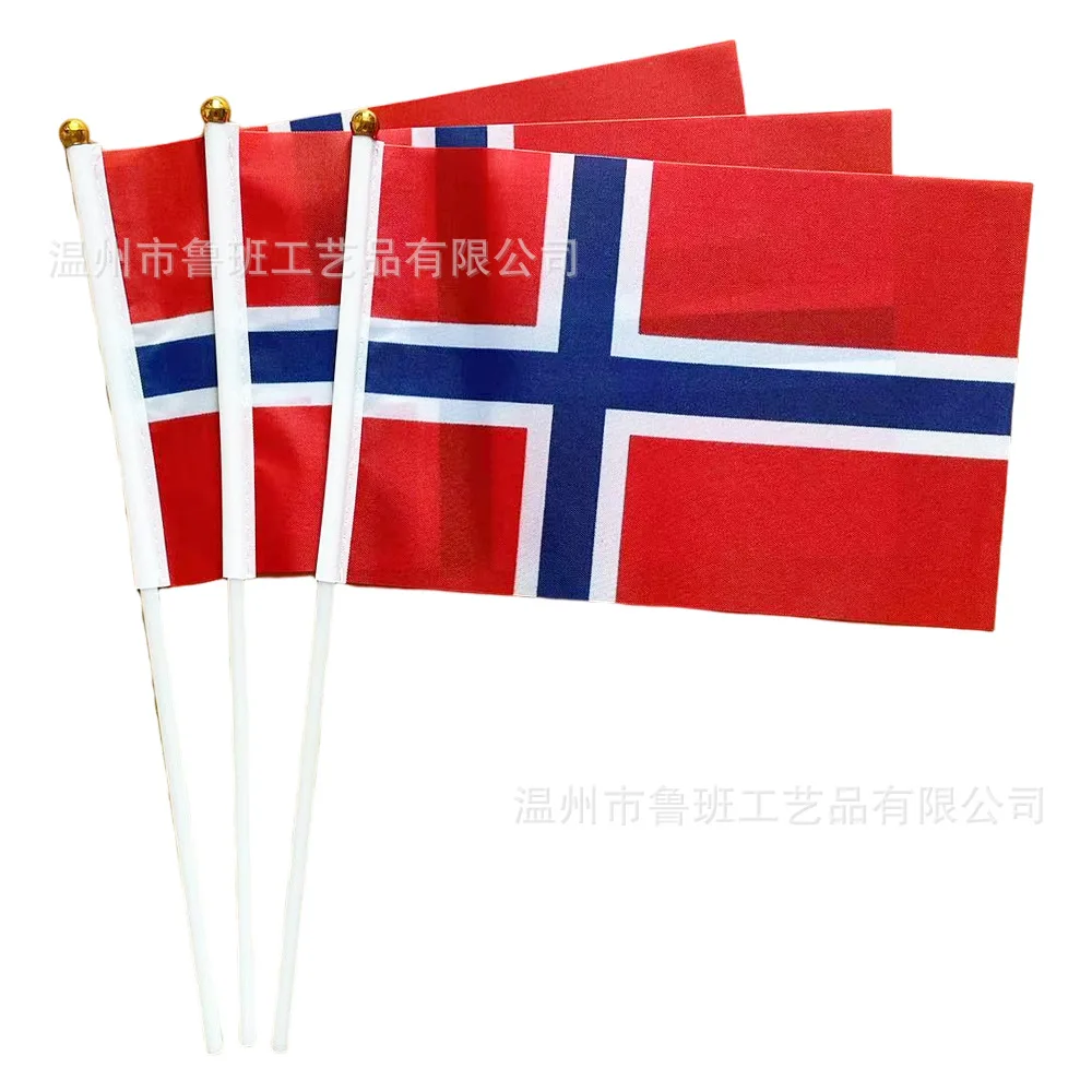 （TIKI FLAG）Norway hand flag 14x21cm Polyester Fade-Resistance Norway Hand Waving Flag with Plastic Flagpole for Events